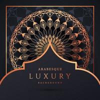 luxe mandala achtergrond met gouden arabesque patroon gouden kleur. sieraad elegante uitnodiging trouwkaart, uitnodigen, arabesk patroon, islamitisch, achtergrond dekking banner illustratie vector ontwerp