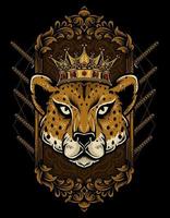 illustratie cheetah koning met vintage ornament stijl vector