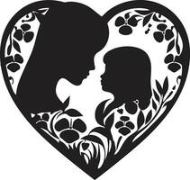 moeders omhelzing bloemen hart icoon van liefde bloesem binding moeder en kind embleem vector