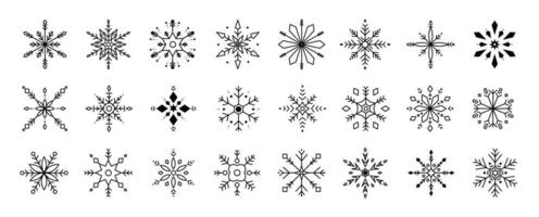 reeks van sneeuwvlokken lineair vector icoon. meetkundig sneeuwvlok vorm geven aan, natuur en winter verwant vector symbool hand- getrokken contour verzameling. lijn kunst illustratie ontwerp voor logo, sticker, kerstmis.