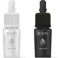 schoonheidsmiddelen markeerder flessen met druppelaar in zwart en wit kleuren. realistisch mockup vector illustratie. kan worden gebruikt in medisch en Gezondheid zorg producten.