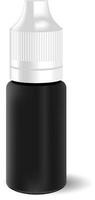 blanco zwart vapen vloeistof druppelaar fles met wit kap. geneeskunde pot voor oog druppels. hq eps illustratie mockup sjabloon. vector
