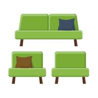 elegant comfortabel modern sofa en fauteuils in vlak stijl geïsoleerd Aan wit achtergrond. een deel van de interieur van een leven kamer of kantoor. zacht meubilair voor rust uit en ontspanning. vector