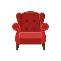 elegant rood comfortabel fauteuil in vlak stijl geïsoleerd Aan wit achtergrond. een deel van de interieur van een leven kamer of kantoor. zacht meubilair voor rust uit en ontspanning. vector illustratie.