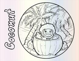 kokosnoot kleur bladzijde voor kinderen vector