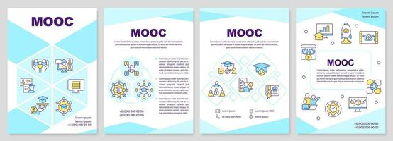 2d mooc blauw brochure sjabloon, brochure ontwerp met dun lijn pictogrammen, 4 vector lay-outs.
