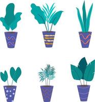 zes kleine plantenpotten vector