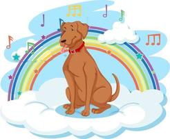 schattige hond op de wolk met regenboog vector