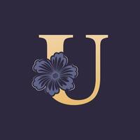 bloemen alfabet u logo met bloem. eerste brief u logo sjabloon vector