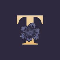 bloemen alfabet t logo met bloem. eerste brief t logo sjabloon vector