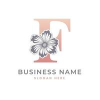 f brief logo met bloem. bloemen f logo vrouwelijk luxe logo ontwerp vector