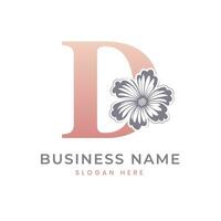 d brief logo met bloem. bloemen d logo vrouwelijk luxe logo ontwerp vector