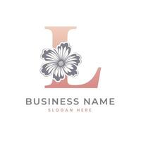 l brief logo met bloem. bloemen l logo vrouwelijk luxe logo ontwerp vector
