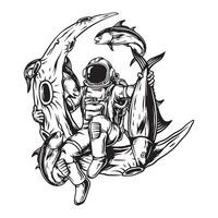 astronaut met vis vector kunst illustratie