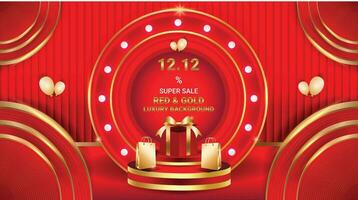 achtergrond luxe uitverkoop rood en goud abstract podium folder banier sociaal media sjabloon 2 vector