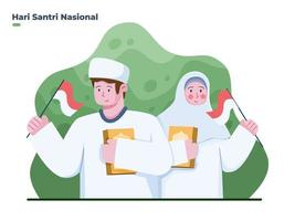 illustratie moslim jongen en meisje vieren nationale santri dag op 22 oktober. fijne santridag. kan worden gebruikt voor wenskaart, spandoek, poster, ansichtkaart, web, sociale media, print. vector