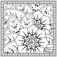 schets vierkant bloemenpatroon in mehndi-stijl voor het kleuren van de boekpagina vector