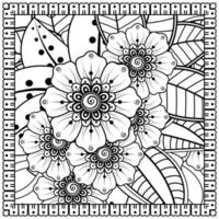 schets vierkant bloemenpatroon in mehndi-stijl voor het kleuren van de boekpagina vector