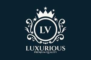 eerste brief lv Koninklijk luxe logo sjabloon in vector kunst voor luxueus branding vector illustratie.