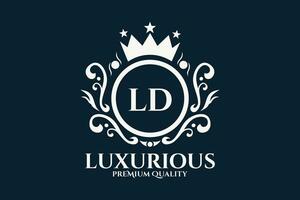 eerste brief ld Koninklijk luxe logo sjabloon in vector kunst voor luxueus branding vector illustratie.