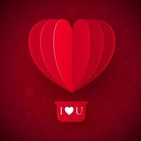 valentijnsdag dag met papier besnoeiing rood hart vorm ballon vliegen. Valentijnsdag dag liefde bericht - ik liefde jij. vector illustratie