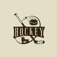 ijs hockey logo vector wijnoogst illustratie sjabloon icoon grafisch ontwerp. schoenen puck stok winter sport uitrusting teken of symbool voor toernooi of club overhemd afdrukken postzegel concept