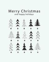 Gefeliciteerd vrolijk Kerstmis met Kerstmis bomen. ansichtkaart voor de nieuw jaar. wit achtergrond en wijnoogst Kerstmis bomen vector