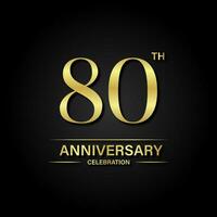 80ste verjaardag viering met goud kleur en zwart achtergrond. vector ontwerp voor feesten, uitnodiging kaarten en groet kaarten.