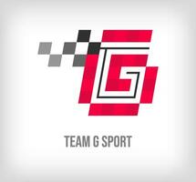 creatief g brief racing en sport- logo. modern pixel met nieuw cultuur kleuren. doopvont alfabet sjabloon. creatief wedstrijd geometrisch. vector