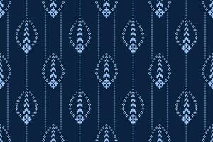 indigo marine blauw meetkundig traditioneel etnisch patroon ikat naadloos patroon grens abstract ontwerp voor kleding stof afdrukken kleding jurk tapijt gordijnen en sarong aztec Afrikaanse Indisch Indonesisch vector