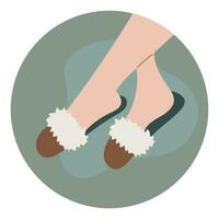 Hoes sjabloon voor sociaal media hoogtepunten. vector geïsoleerd ronde etiket of icoon, vrouw voeten in huis knus slippers, vlak stijl.