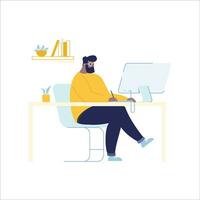 freelancer Mens werken Bij huis. freelance, afgelegen werk, freelance concept. vector illustratie in vlak stijl