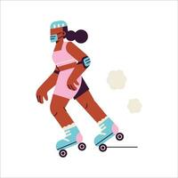 jong vrouw Aan rol schaatsen. vector illustratie in vlak stijl.