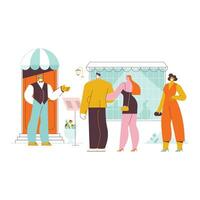 mensen winkelen, Mens en vrouw buying voedsel in supermarkt vector illustratie