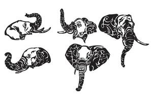 reeks van olifant hoofd tatoeëren ontwerp vector