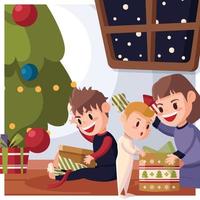 kinderen uitpakken kerstcadeau concept vector