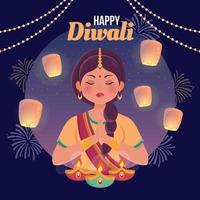 vrouw gekleed voor diwali festival vector