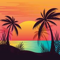 helling strand zonsondergang landschap met palm boom achtergrond vector