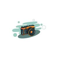 vector illustratie. retro foto camera. modern digitaal apparaat met lens in wijnoogst stijl. sticker met contour. geïsoleerd Aan wit achtergrond