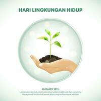 hari lingkungan verstoppen Indonesië of Indonesisch milieu dag achtergrond met een hand- en fabriek vector