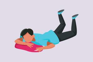 gelukkig mensen aan het liegen met kussens. diep droom en bedtijd concept. gekleurde vlak vector illustratie geïsoleerd.