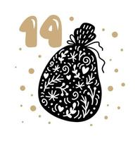 kerst adventskalender met schattige Scandinavische handgetekende vector. vierentwintig dagen voor de vakantie. etno veertiende dag. winterillustratie van de Noordse kerstmantas vector