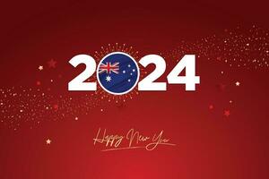 kleurrijk gelukkig nieuw jaar festival ontwerp banier, nieuw jaar 2024 logo met zuiden Australisch Aan rood-kastanjebruin confetti en ster achtergrond, kalender 2024, sociaal media nieuw jaar banier, post kaart, groeten vector