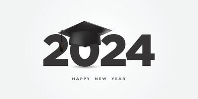 2024 aantal met zwart pet, afstuderen klasse logo afstuderen klasse sjabloon logo met diploma, laurier lauwerkrans, en diploma uitreiking kap. felicitatie evenement, t-shirt, partij, hoog school- of college afstuderen. vector