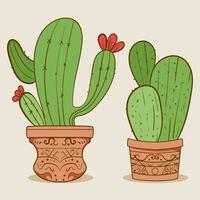 fabriek kamer groen cactus. schattig groen cactus in bloem potten vlak, tekenfilm stijl. vector illustratie wit achtergrond. element ontwerp.