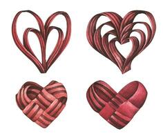 Valentijn dag lint geweven hart. liefde concept. waterverf illustratie. vector