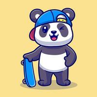 schattig panda met skateboard tekenfilm vector icoon illustratie. dier sport icoon concept geïsoleerd premie vector. vlak tekenfilm stijl