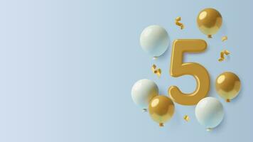 3d groot aantal 5 en ballonnen achtergrond met kopiëren ruimte voor verjaardag of verjaardag vector