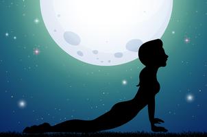 Silhouetvrouw die yoga doen bij nacht vector