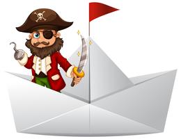 Piraat met zwaard dat zich op document boot bevindt vector